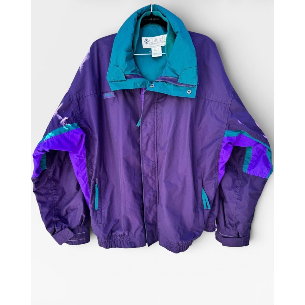 Vintage Columbia Bugaboo Jacket Mens L Purple Teal 90s Windbreaker
